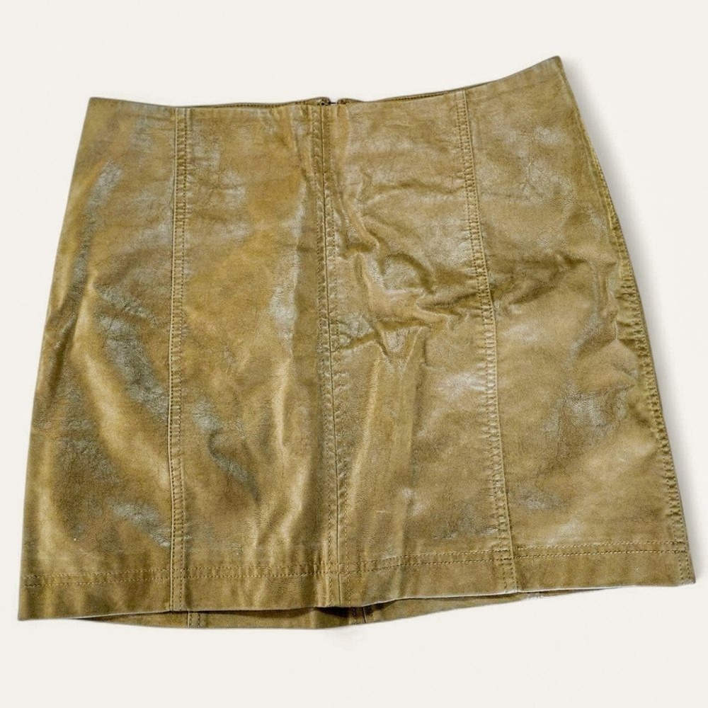 Free People Skirt Modern Femme‎ Vegan Leather Mini 12 Olive Green Boho Chic